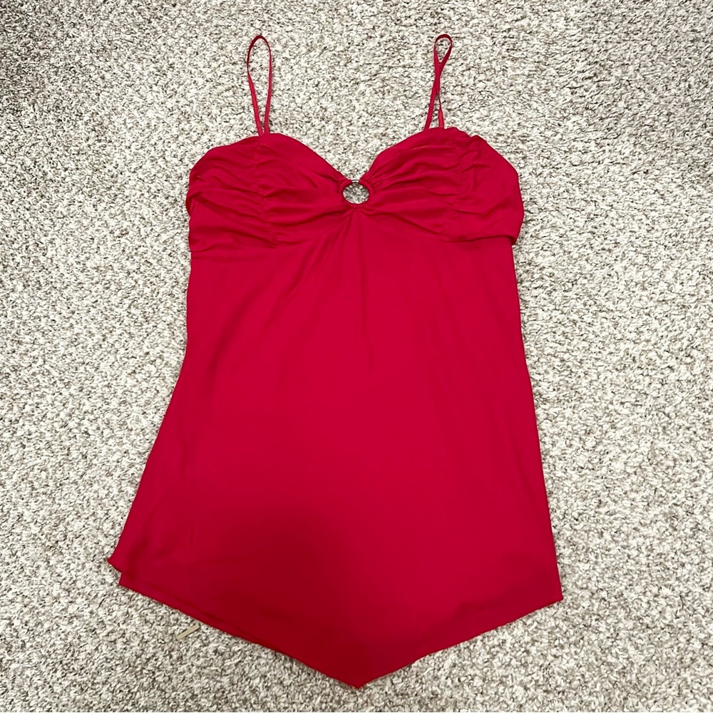 Vintage Y2K 2000s mcbling red asymmetrical fairy core tank top with o ring